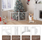 4 Panels Full Metal Freestanding Dog Gates with Door, 80” W x 24” H Folding Pet Gate Fence with Support Feet for Indoor,Stairs, Hallways and Doorways(White)