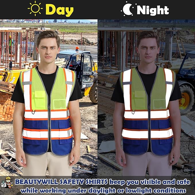 BeautyWill Custom Logo 10/20 Pack Safety Vest Class2 High Visibility Vest with Pockets Breathable Construction Vest Bulk