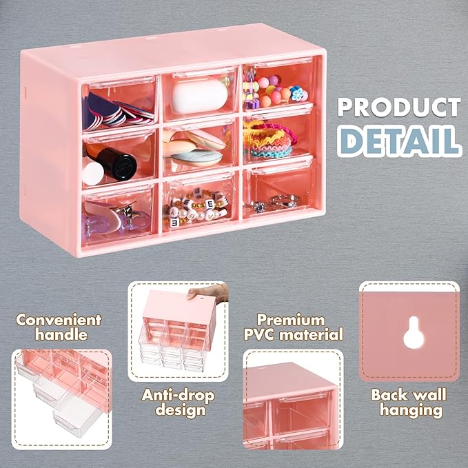 Amyhill 6 Pcs Mini Drawer Organizer Small Organizer with 9 Drawers Plastic Desktop Craft Storage Box for Office Home Room Jewelry Cosmetics Collection(Pink)
