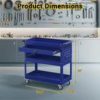 3 Tier Rolling Tool Cart on Wheels, 550 LBS Tool Cart with Drawers，Heavy Duty Utility Cart with Pegboard and Hook，Mechanic Tool Storage Cart for Garage, Warehouse and Repair Shop(Dark Blue)