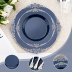175PCS Navy Blue Plastic Plates for 25 Guests, Disposable Plates with Gold Trim include 25 Dinner and Dessert Plates, 75 Gold Silverware, 25 Cups, 25 Napkins for Party, Wedding & Graduation