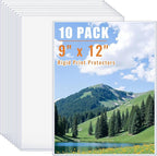 AKONEGE 10PCS 9" x 12" Rigid Print Protectors Clear Plastic Sheet Protectors, Heavy Duty Top Loading Document Holder, Menu Cover, Photo Poster Sleeves Hard Plastic Sleeves for Paper Art Prints