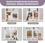 LZRS 2-Panel Freestanding Adjustable Wooden Dog Gate—30” Tall Foldable Pet Barrier with Support Feet, Solid Hardwood & Chew-Resistant Steel Wire for Doorways, Hallways, and Stairs, White