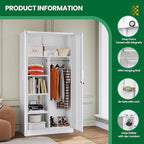 Broom Closet with Lock, Metal Storage Cabinet 36" Wide, 5-Tier Steel Utility Cabinet with Hanging Rod & Doors for Garage, Laundry Room, Warehouse Storage