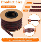 Pangda 300 Feet 1/4, 1/2, 3/8 Inches Wire Loom PET Expandable Braided Sleeving Braided Sleeve for TV, Computer, Home Theater (Black Red)