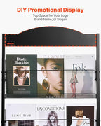 VEVOR Brochure Display Rack, 4-Tier Magazine Literature Display Stand with Wheels, Movable Floor Standing Magazine Rack, Heavy Duty Newspaper Catalog Holders for Shop Exhibitions Office Craft Fairs
