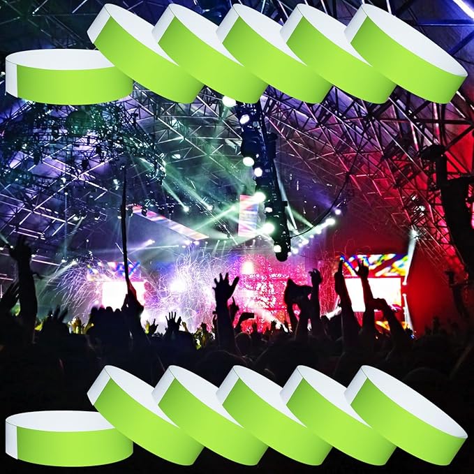 1200 Pcs Plastic Paper Wristbands for Events Neon Color Wrist Bands Concert Identification Wristbands Paper Bracelets Wristbands Party Hand Bands (Fluorescent Green)