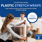 International Plastics Co. 2 Pack 15" Plastic Stretch Film Wrap with Extended Tension Handles 1200ft Each 500% Stretch Clear Cling Durable Adhering Packing Moving Heavy Duty Pallet Shrink