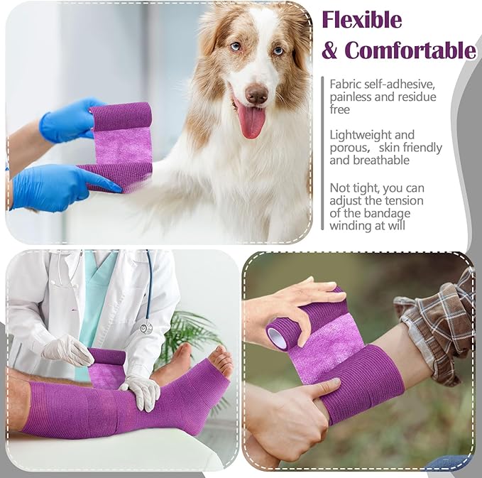 Treela 36 Pcs Self Adherent Bandage 4" X 5 Yard Wrap Breathable Cohesive Bandage Elastic Adhesive Tape for Stretch Athletic Sports Wrist Ankle(Purple)