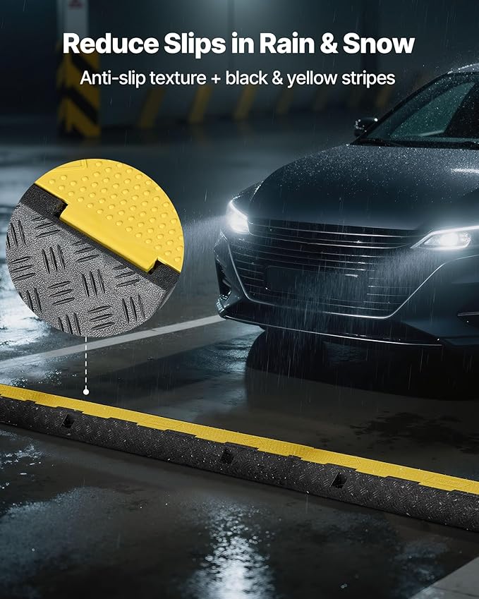 VEVOR Cable Protector Ramp, 1 Channel Heavy Duty 39.37'' Rubber Cord Hose Wire Cover, 2.76''W x 1.97''H Channel Size, Traffic Speed Bump with Flip-Open Top Cover, for Indoor Outdoor Use