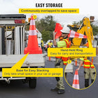 VEVOR Safety Cones, 10PCS 28" Traffic Cones, PVC Orange Construction Cones, 2 Reflective Collars Traffic Cones with Weighted Base and Hand-Held Ring Used for Traffic Control, Driveway Road Parking