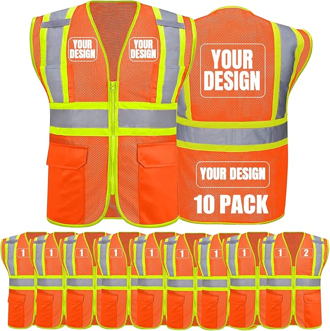 BeautyWill Custom Safety Vest Customized Logo Class 2 High Visibility Reflective Vest with Pockets Construction workwear