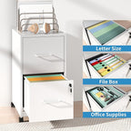 2 Drawer Mobile File Cabinet, Metal Under Desk Filing Cabinet with Lock and Wheels, Home Office Rolling File Cabinet for Legal/Letter Hanging File Folders, Un-Assembled, White
