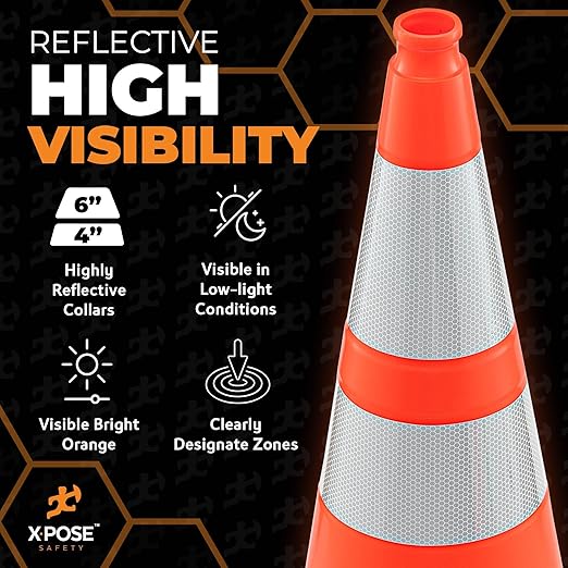 Xpose Safety 28 Inch Orange Traffic Cones - Heavy Duty 10lb 6" & 4" Collar - Bulk Full Pallet 279 Pack - Multipurpose PVC Plastic Safety Cone Parking, Soccer, Caution & Construction - DOT Approved