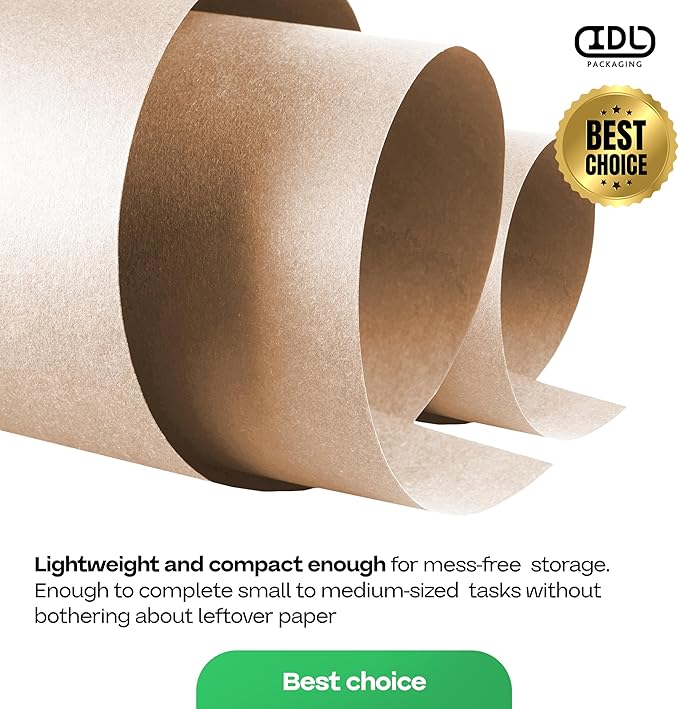 Brown Kraft Paper Roll 24" x 1800" (150 feet) with Cutter - USA-Made Quality Paper 50lb Thickness for Wrapping, Packing, Moving, Shipping, & Crafts/Arts - Natural Kraft Material by IDL Packaging