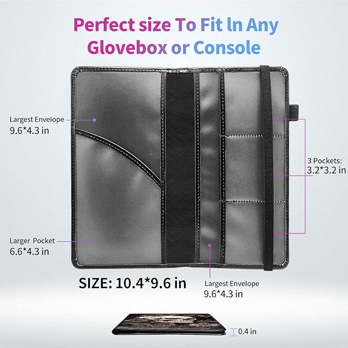 Car Registration and Insurance Holder,Leather Insurance License and Registration Card Holder for Car Glove Box, Auto Truck Document Holder Organizer for Men Women,Skull Flowers