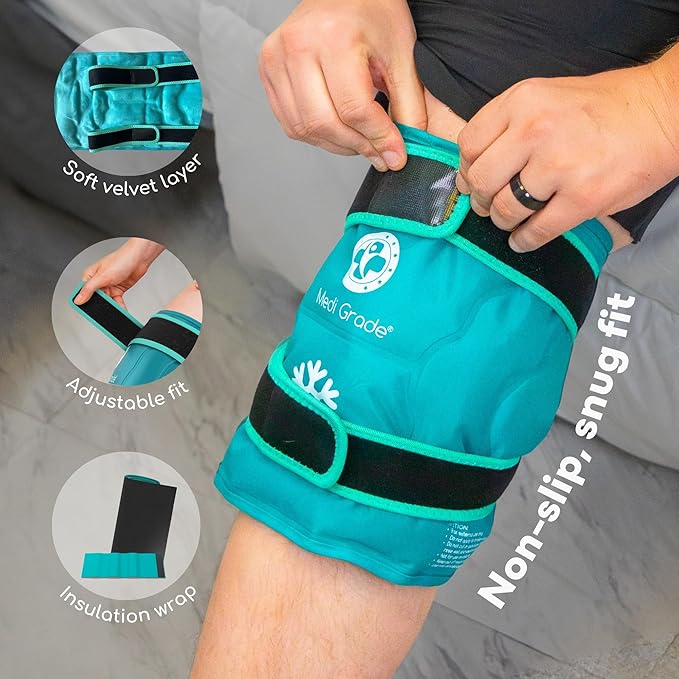 Medi Grade Knee Ice Pack Wrap - Reusable Ice Pack for Knee Injuries and Surgery Recovery - Dual-Fabric Knee Ice Pack with Cold-Retention Wrap - Flexible Ice Pack for Knee Injuries and Pain Relief