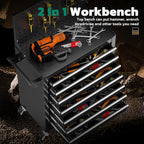 Greenvelly 7-Drawer Metal Tool Chest, Rolling Tool Chest with Wheels, Tool Cabinet with Pegboard and Hooks, Metal Tool Cart with Handle for Garage, Workshop, Warehouse (Black)