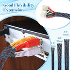 Pangda 300 Feet 1/4, 1/2, 3/8 Inches Wire Loom Pet Expandable Braided Sleeving Braided Sleeve for TV, Home Theater, Computer(Black Blue)