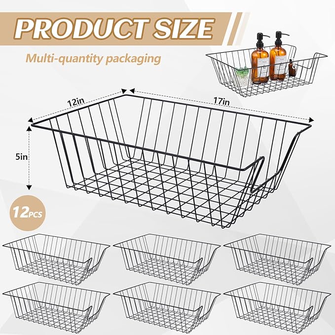 Yeaqee 12 Pcs Letter Tray Wire Paper Trays Black Stackable File Desk Organizer 16.5'' x 12'' x 5'' Metal File Paper Basket Holder for Desk Office Home Classroom School