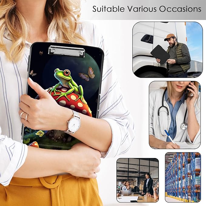 Clipboard with Storage,Office Supplies Nursing Clipboards Folder with Pen Holder Plastic Storage ClipBoard Foldable for Teacher Nurse,Cute Mushroom Frog