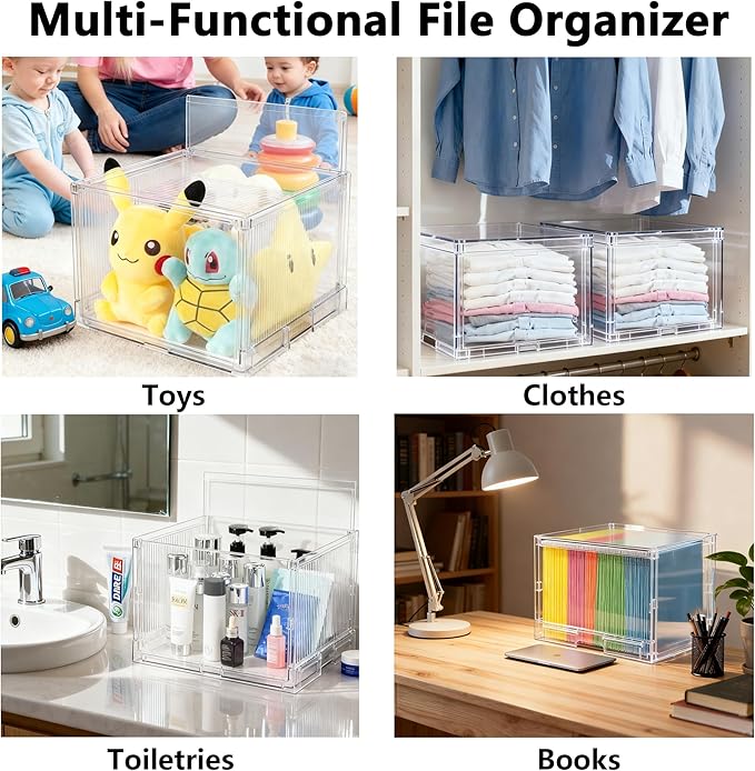 MUKAI File Organizer Box with Lid, Collapsible File Folder Organizer with Slide, Hanging File Folder Box, for Office Document Storage with Desktop organizer (3)