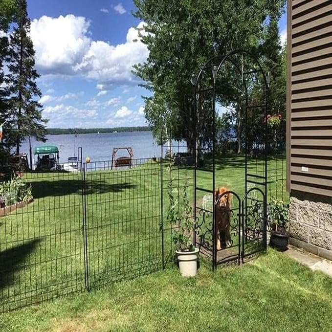 No Dig Fence Outdoor Dog Fences,Total 44" H x 288" W Decorative Metal Garden Fence with Gate,Garden Fence Animal Barrier,Garden Fencing for Yard Rustproof