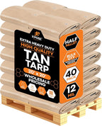 Heavy Duty Tan Poly Tarp 20' X 20' - Bulk Half Pallet (40 Pack) - Multipurpose Protective Cover - Durable, Weather Proof & Tear Resistant - 12 Mil Thick Polyethylene - by Xpose Safety