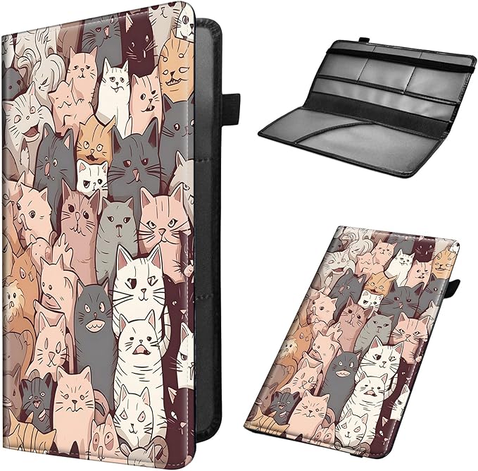 Car Registration and Insurance Holder, Leather Car Glove Box Organizer, Cool Car Accessories for ID, Driver's License Cards & Essential Document,business cards,Men&Women,Cute Cat Pattern