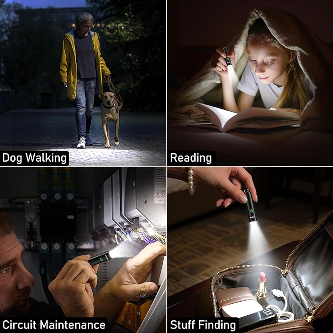 Blukar Rechargeable EDC Flashlight, 360L Mini Keychain Flash Light with 3 Lighting Modes, Memory Function, Waterproof, Compact and Portable Pocket Light for Everyday Carry, Emergency,Camping,Outdoor