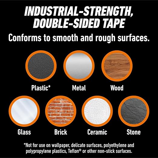 Gorilla Heavy Duty Double Sided Mounting Tape, Black Tape, 1" x 120" (Pack of 2) - Weatherproof for Indoor or Outdoor