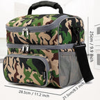 FlowFly Double Layer Cooler Insulated Lunch Bag Adult Lunch Box Large Tote Bag for Men, Women, With Adjustable Strap,Front Pocket and Dual Large Mesh Side Pockets