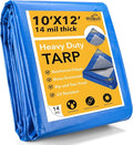 Tarp 10x12 Feet 14 Mil Heavy Duty Waterproof Tarp, Large Multipurpose Cover with Brass Grommets and Reinforced Edges, UV Resistant Thick Poly Tarps for Outdoor Camping Tent Pool Car, Blue