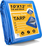 Tarp 10x12 Feet 14 Mil Heavy Duty Waterproof Tarp, Large Multipurpose Cover with Brass Grommets and Reinforced Edges, UV Resistant Thick Poly Tarps for Outdoor Camping Tent Pool Car, Blue
