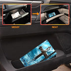 Car Registration and Insurance Holder,Leather Vehicle Glove Box Organizer Wallet for Document,Perfect for any Car,Truck,Motorcycle,Driver License,Trailer or Boat,Men & Women,Wooden Christian Cross
