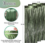 3 Pack 3.3 x 8.2 ft Matte Green Foil Fringe Backdrop Curtains, Tinsel Streamers Party Decorations, Fringe Backdrop, Door Shimmer for Graduation, Birthday Party