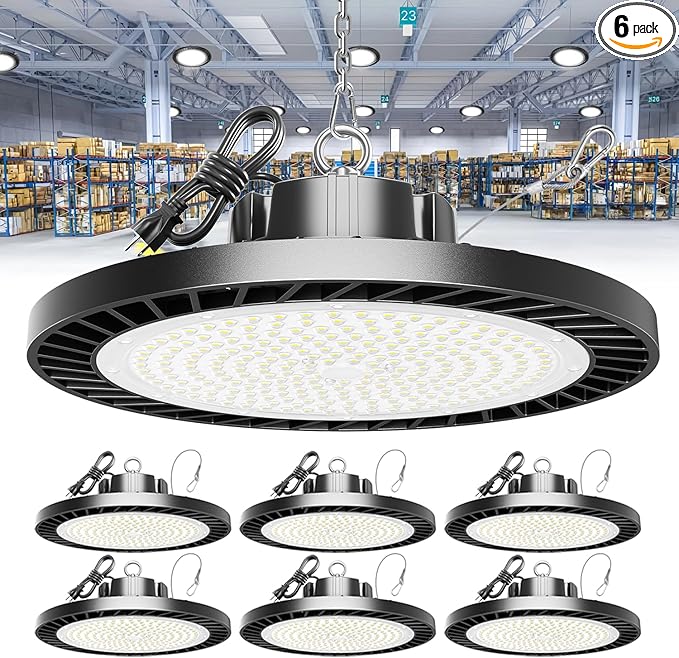 250W UFO LED High Bay Light, 37500LM Super Bright Industrial UFO High Bay LED Shop Lights & Garage Lights,6000K Shop Light IP65 Waterproof with US Plug, for Garage/Warehouse/Gym (6 Pack)