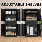 Metal Storage Cabinet, 71" Locking Storage Cabinet with Adjustable Shelves and 2 Drawers, Steel Cabinets for Office, Garage, Home, School, Utility Room(Black)