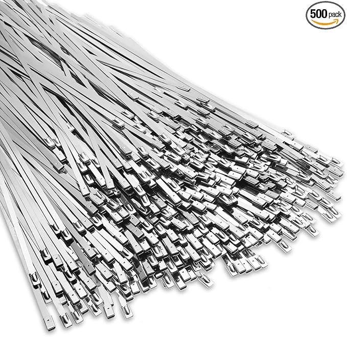 LEIFIDE 500 Pcs Metal Zip Ties 304 Stainless Steel Zip Ties Heavy Duty Self Locking 220 Pound Tensile Strength Cable Suitable for Exhaust Wrapping Fence Outdoor Workshop Canopy(15.7 Inch)