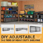 5-Tier 60" W x 20" D x 72" H Garage Shelving Metal Storage Rack 3000LBS Garage Shelving Heavy Duty Adjustable Storage Shelves Unit for Industrial Warehouse Basement Utility Shelf (Black)