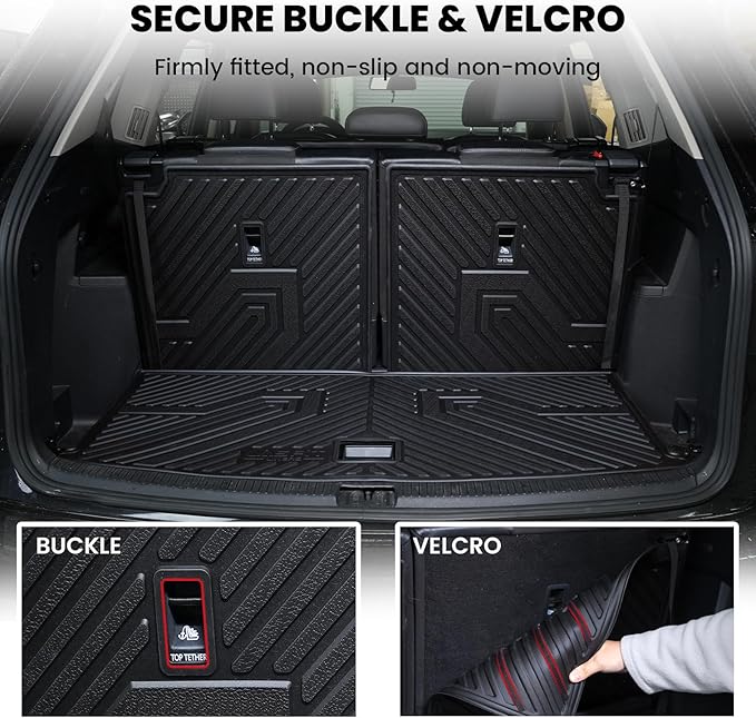 LASFIT Backrest Mat & Cargo Mat for Volkswagen VW Atlas 2018-2026, 2nd Row Bench seat, All Weather TPE Custom Fit Trunk Liners for VW Atlas Accessories Seatback Mats, Black, Easy to Clean