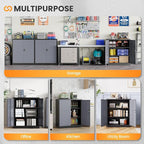 Metal Garage Storage Cabinets with Lock, 36" Tall Tool Cabinet with 2 Door and 2 Adjustable Shelves, Locking Garage Cabinets and Lockable Steel Locker for Home Office Warehouse-(Black Gray-36”H)