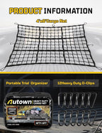 Cargo Net for Pickup Truck Bed - Stretchable 4' x 6' to 8' x 12' with 4" x 4" Mesh, Heavy Duty 10mm Cord Bungee Bed Netting with 12 Metal Carabiners - Ideal for ATV, SUV, UTV and Truck