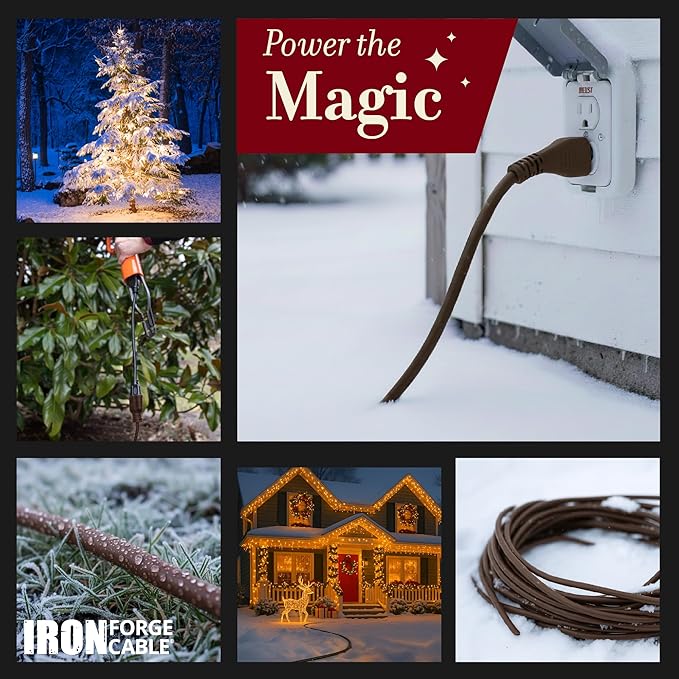 Iron Forge Cable Outdoor Brown Extension Cord 100 ft - 16 Gauge 10 Amp Heavy Duty Brown Outdoor Extension Cords 3 Prong - 16/3 SJTW Great for Outdoor