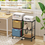 2 Drawer File Cabinet, Lateral Filing Cabinet, Rolling Printer Cabinet Cart with Open Storage Shelf, Office Storage with Wheels, Home Furniture, Black