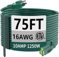 HUANCHAIN Indoor Outdoor Green Extension Cord 75 ft Waterproof, 16/3 Gauge Flexible Cold-Resistant Appliance Extension Cord Outside, 10A 1250W 16AWG SJTW, 3 Prong Electric Cable, ETL