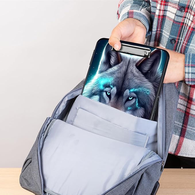 Clipboard with Storage,Heavy Duty Plastic Storage Clipboard with Low Profile Clip,Teacher Must Haves,Office Supplies,Galaxy Wolfs Cyan