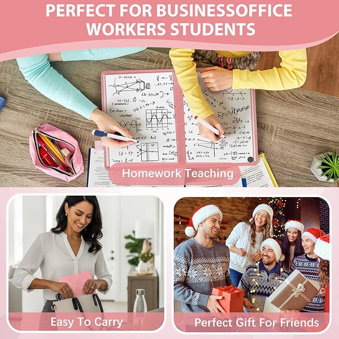 Feifeiya 6 Sides Whiteboard Notebook Portable Whiteboard Dry Erase Notebook Portable Dry Erase Board Double Sided Folding Whiteboards White Board for Office Study Meeting(Pink,A5: 6"×9”)