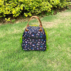 FlowFly Insulated Lunch Cooler Bag - Tote Organizer for Women/Men, Black Flower