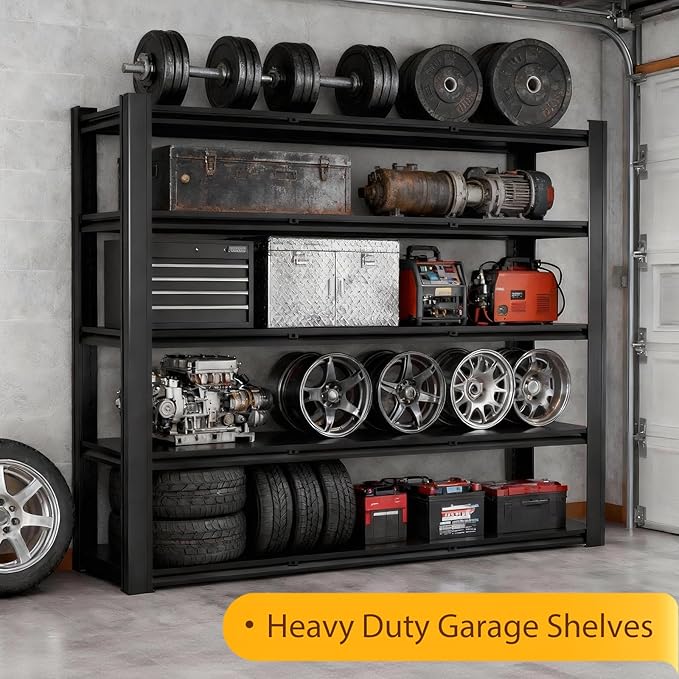Metal Storage Shelves Unit,5-Tier Adjustable Heavy Duty Garage Shelving,3500LBS Garage Storage Industrial Shelves,Storage Racks,Steel Shelf Suitable for Shop,Warehouse,Basement